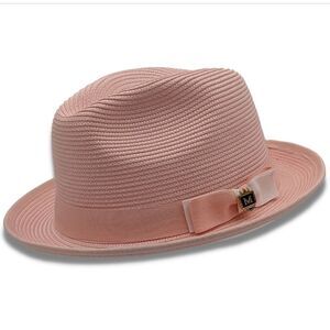 MONTIQUE MEN'S PEACH/WHITE BOTTOM BRAIDED STINGY BRIM PINCH FEDORA HAT. H-78